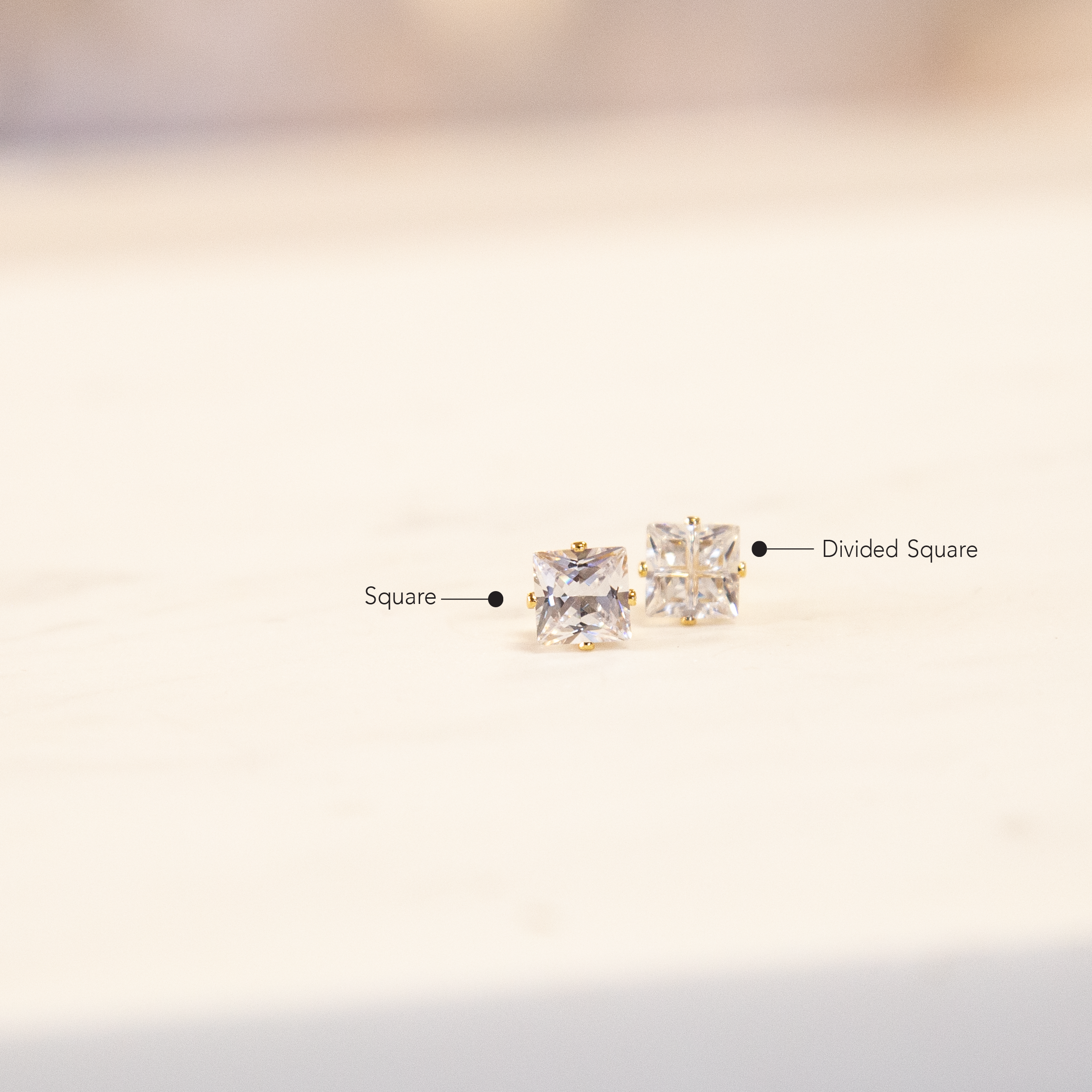 4KT Gold Cubic Zirconia - Divided Square