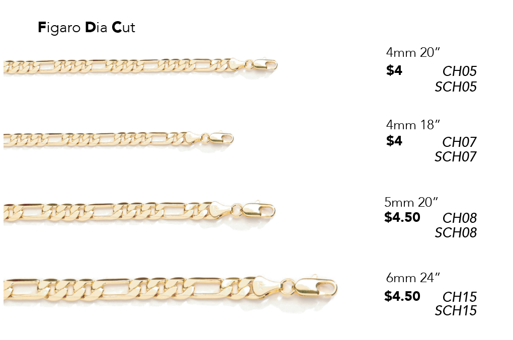 CHAIN NECKLACE - Figaro Dia Cut 18", 20", 24"