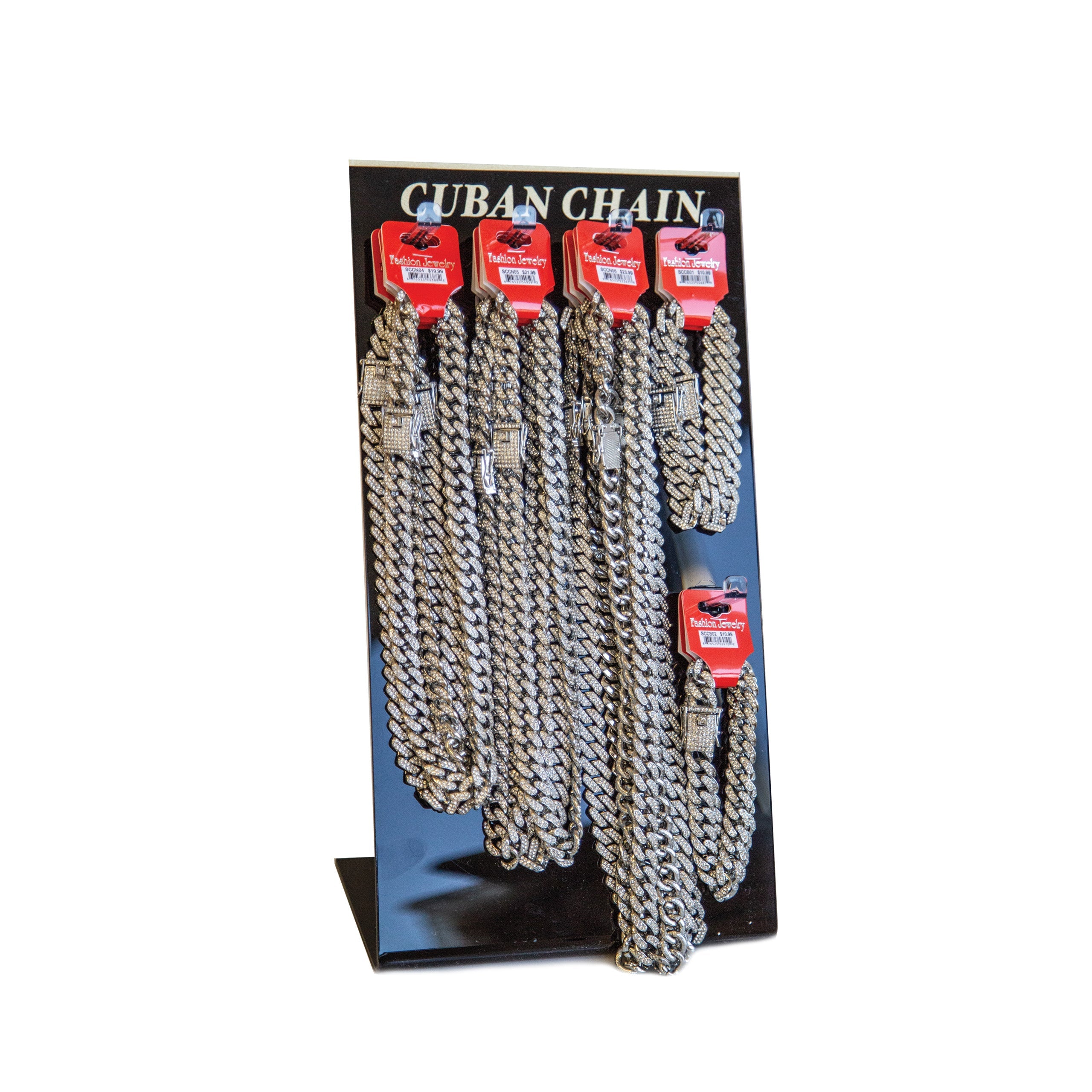 Cuban Chain Necklace & Bracelet Counter Top Silver