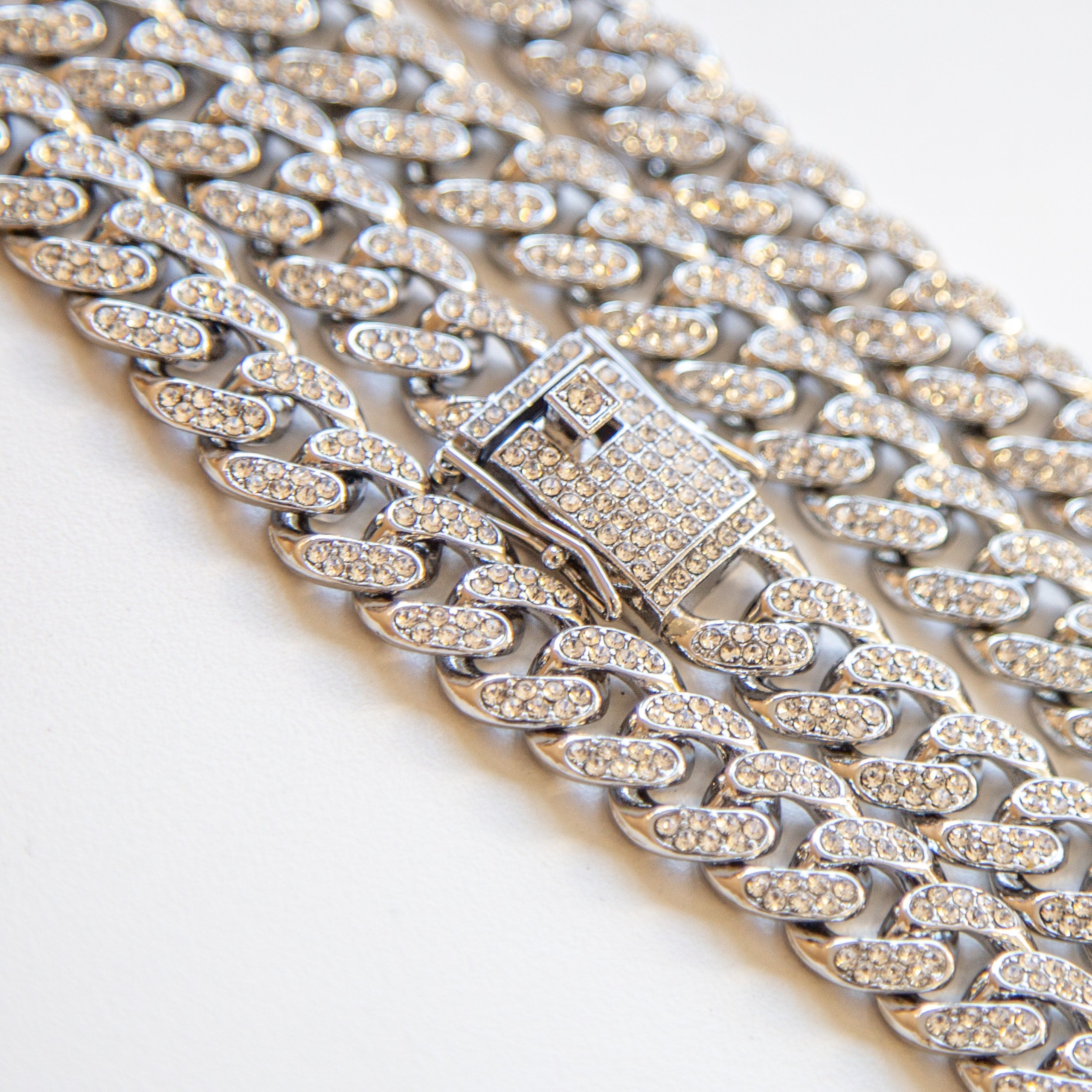 Cuban Chain Necklace & Bracelet Counter Top Silver