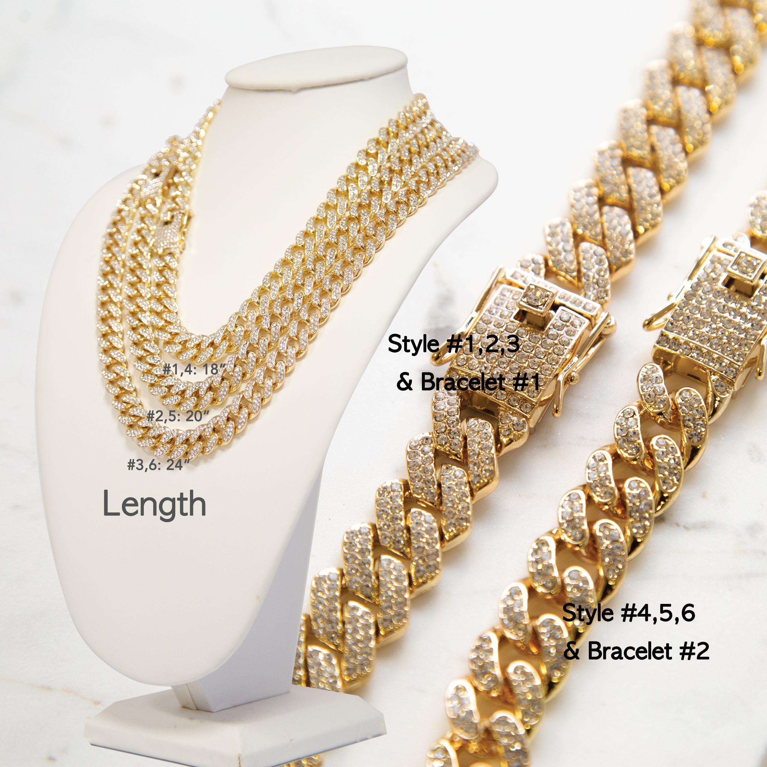 Cuban Chain Necklace & Bracelet Counter Top Silver