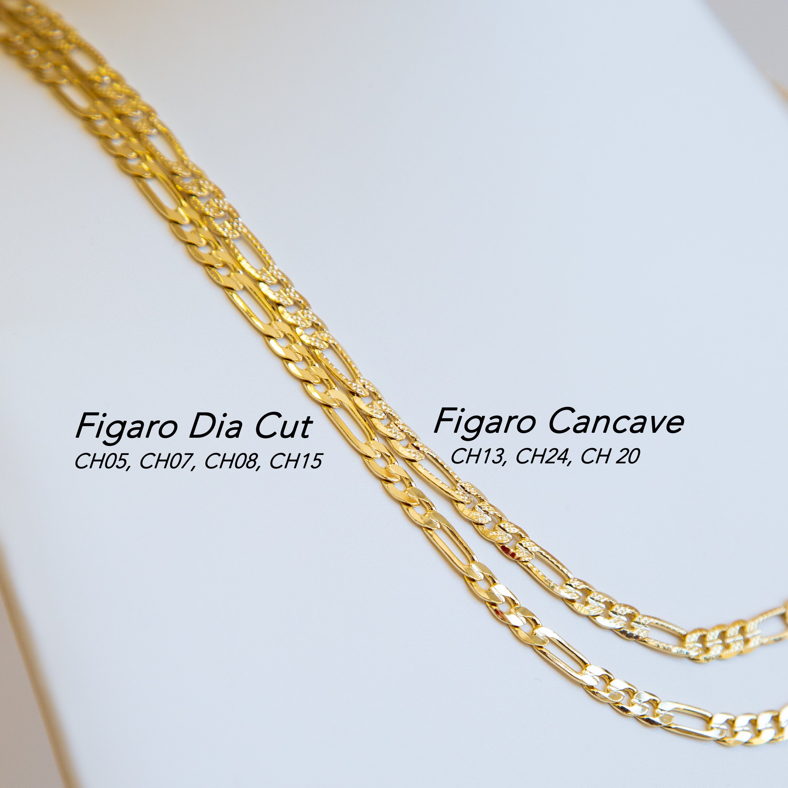 CHAIN NECKLACE - Figaro Concave 20", 30", 24"