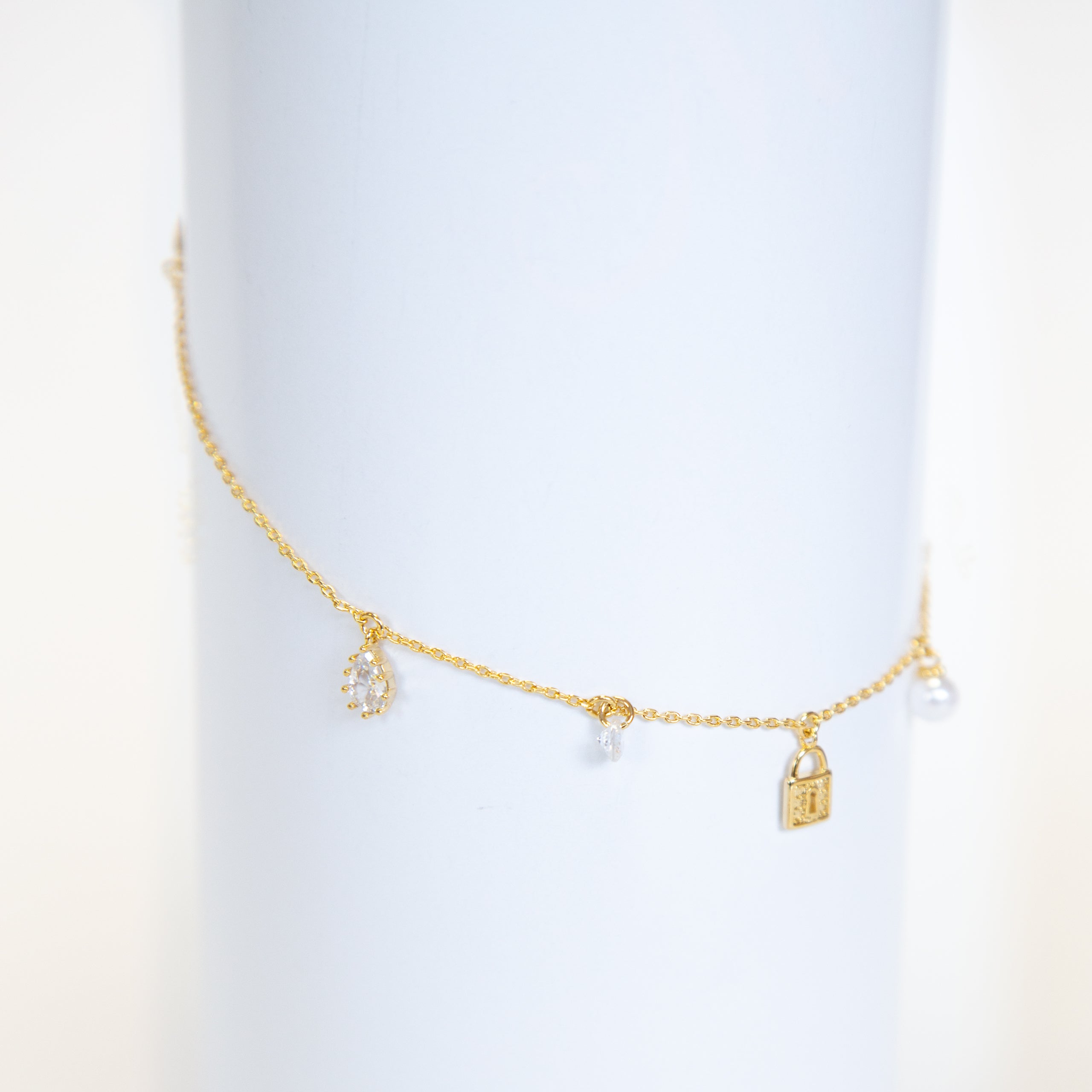 Fashion Anklet - 16 Lock & Stone